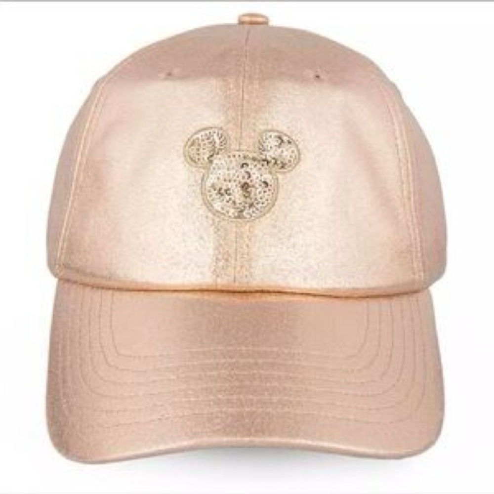 Disney Parks Rose Gold Hat Mickey Ear Icon Glitter Sequin Sparkle Ball Cap Women